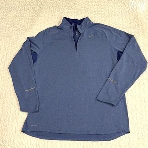 Nike 1/4 zip long sleeve dri fit running shirt heather blue w/curved hem XL